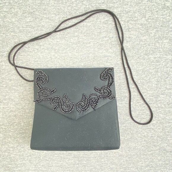 Vintage Andre Cellini Purse Womens Black Satin Beaded Evening Bag Cross Body - Picture 1 of 8